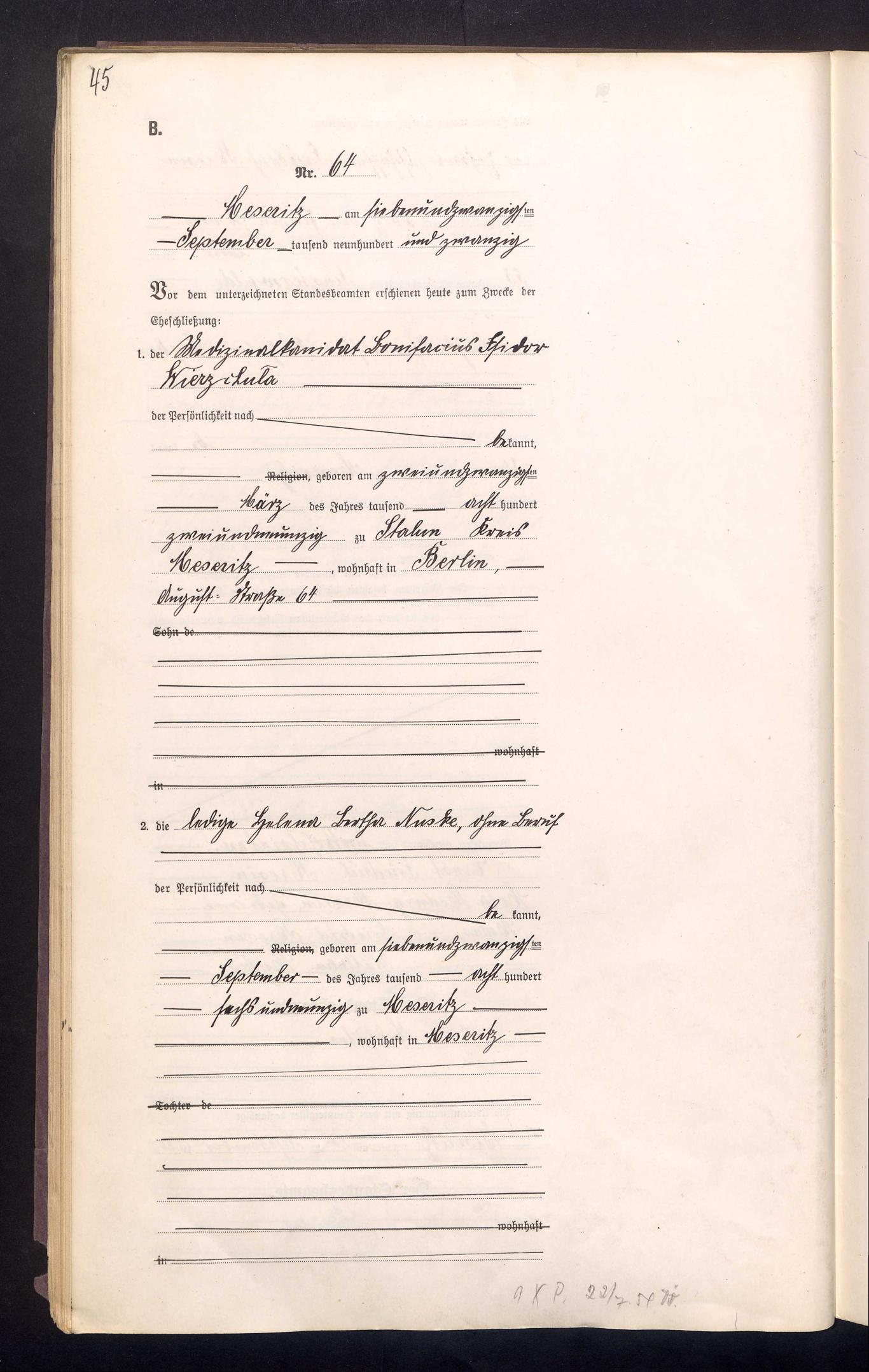 Klicke auf die Grafik f?r eine vergr??erte Ansicht  Name: 7572 Wierzchula, Bonifacius Isidor - Ehe 27.09.1920 (Heirats-Nebenregister Ancestry) in Meseritz-Stadt-1_0.jpg Ansichten: 3 Gr??e: 276,8 KB ID: 2860519